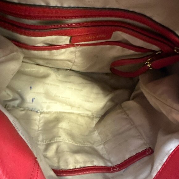 Michael Kors Red Leather Crossbody Hobo Handbag Bag Shoulder - Picture 15 of 16